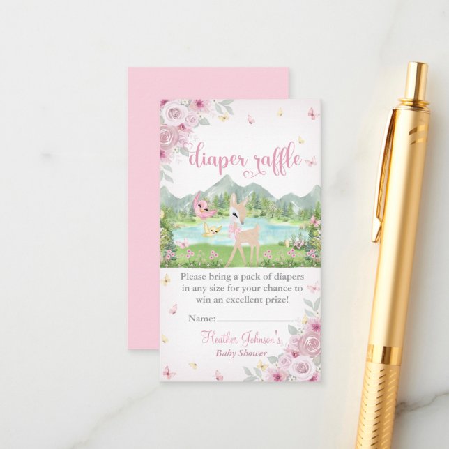 Cartão De Informações Spring Bloom and Butterflies Deer Baby Shower  (Frente/Verso In Situ)