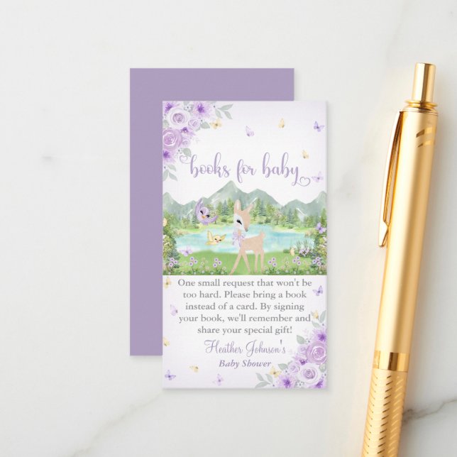 Cartão De Informações Spring Bloom and Butterflies Deer Baby Shower  (Frente/Verso In Situ)