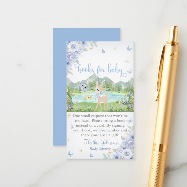 Cartão De Informações Spring Bloom and Butterflies Deer Baby Shower  (Frente/Verso In Situ)