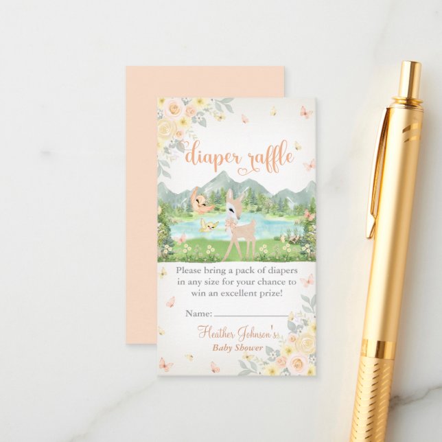 Cartão De Informações Spring Bloom and Butterflies Deer Baby Shower  (Frente/Verso In Situ)