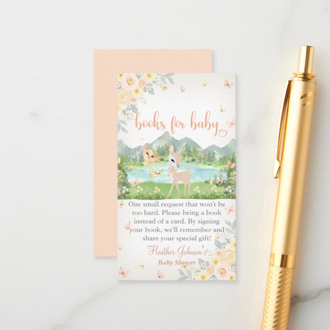 Cartão De Informações Spring Bloom and Butterflies Deer Baby Shower  (Frente/Verso In Situ)