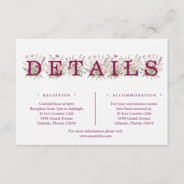 Cartão De Informações Spring Floral Wine Details Enclosure Card (Frente)