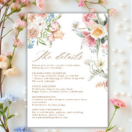 Cartão De Informações Spring pastel floral wildflower wedding details