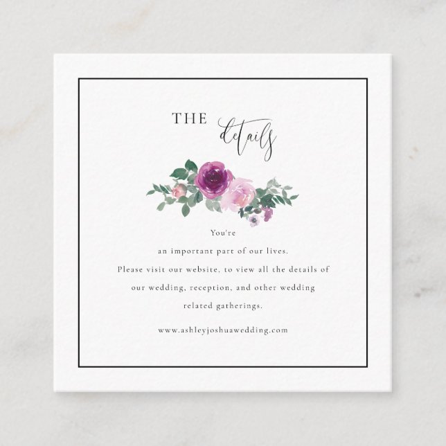 Cartão De Informações Square Magenta Pink Floral Framed White Details (Frente)