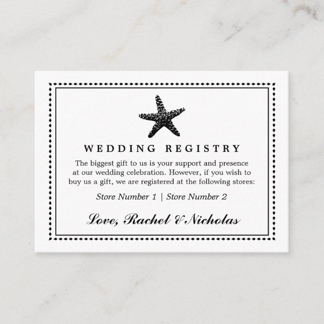 Cartão De Informações Starfish Clássico Gracioso Preto | Registro de pre (Frente)