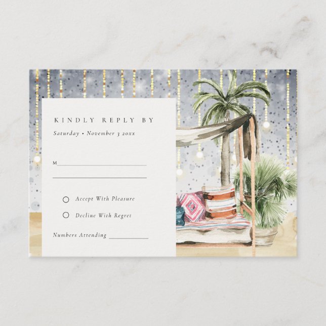Cartão De Informações Starry Night Tropical Palm Cabana Casamento RSVP (Frente)