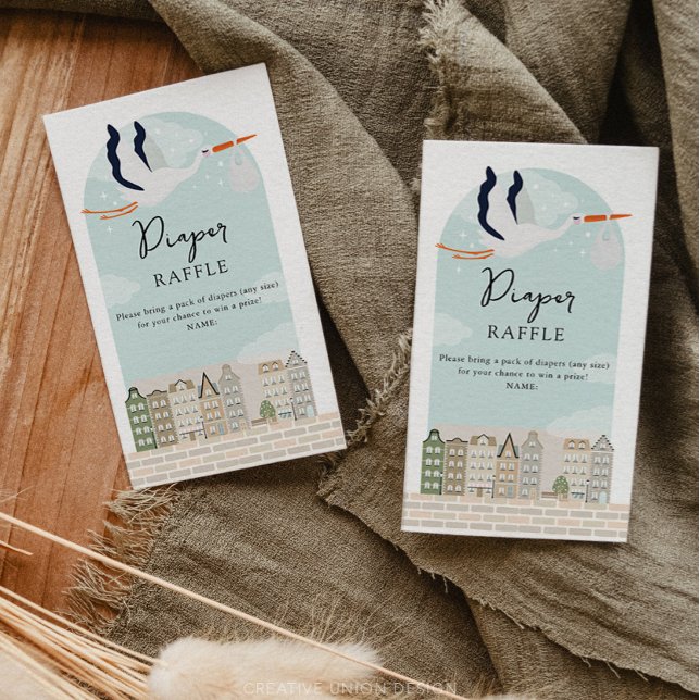 Cartão De Informações Stork Boho Fralda Raffle (Boho Baby Shower Stork)