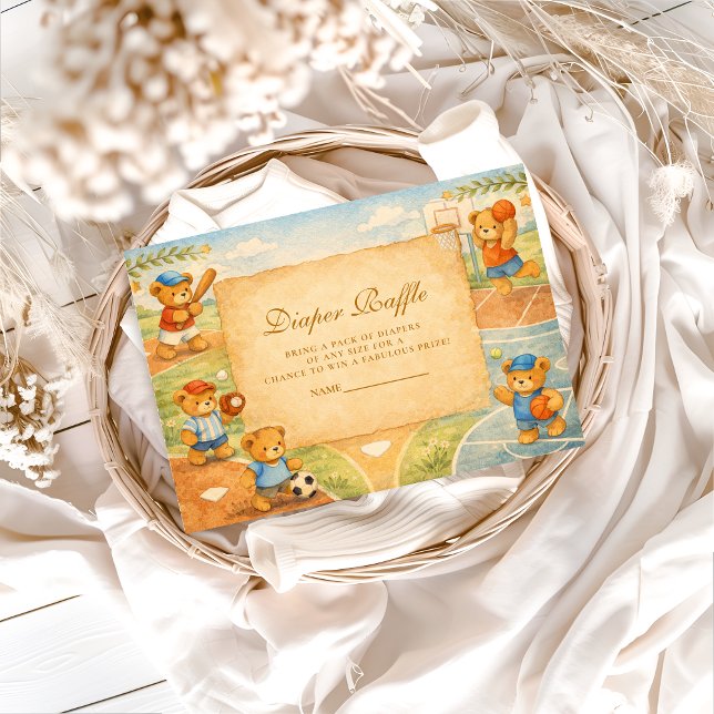 Cartão De Informações Storybook Sports Teddy Bears Diapper Raffle (Criador carregado)