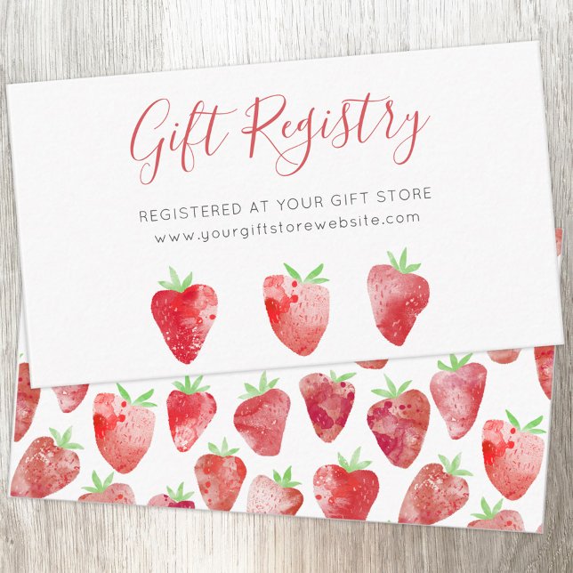 Cartão De Informações Strawberry Berry Sweet Baby Shower Registry (Strawberry Berry Sweet gift registry enclosure card)