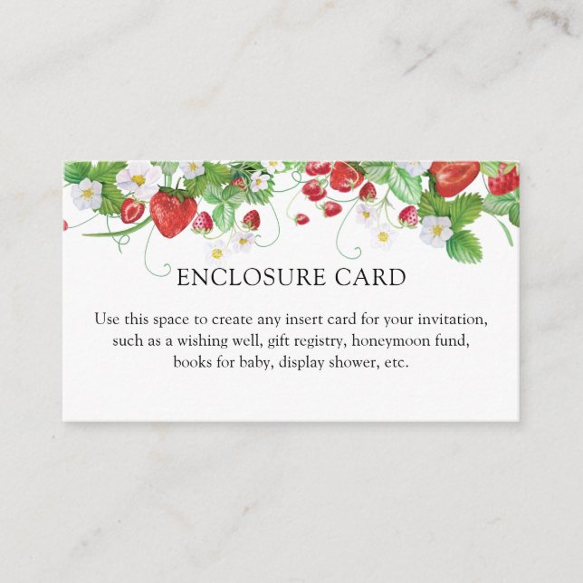 Cartão De Informações Strawberry Berry Sweet Chá de fraldas (Frente)