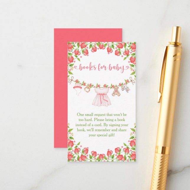 Cartão De Informações Strawberry Berry Sweet Clothesline Chá de fraldas (Frente/Verso In Situ)