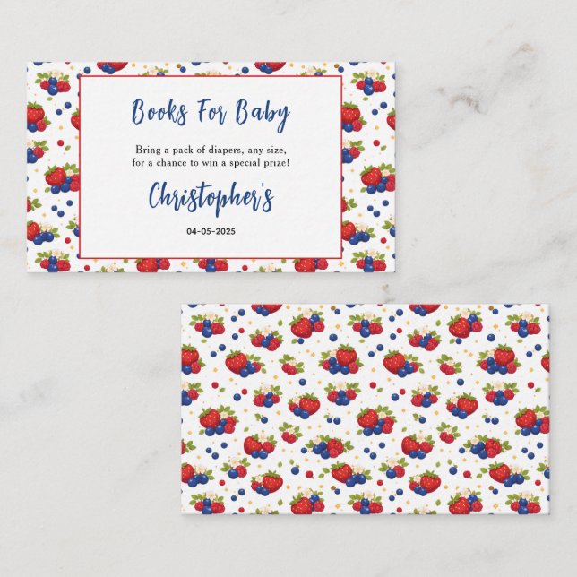 Cartão De Informações Strawberry Blueberry Berry Sweet Boy Baby Shower (Frente/Verso)