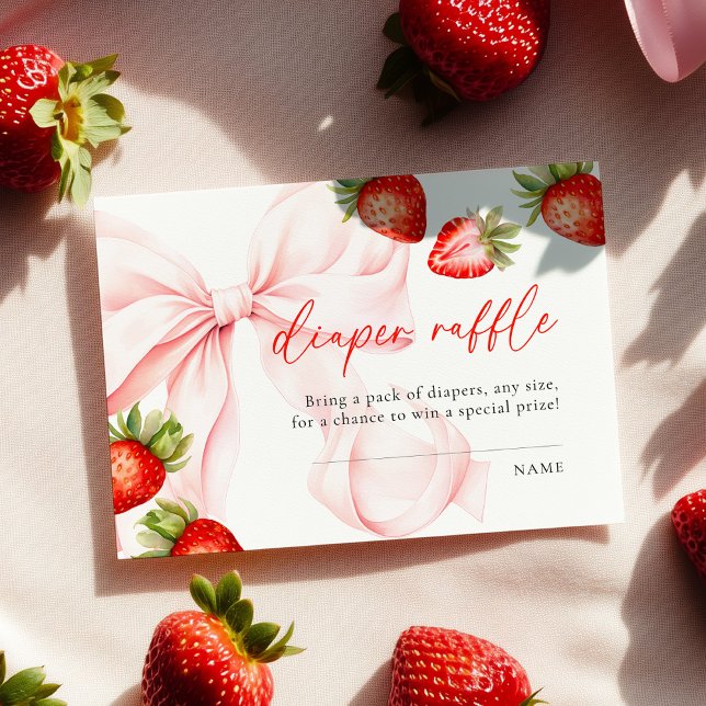 Cartão De Informações Strawberry Bow Baby Shower Diaper Raffle (Criador carregado)