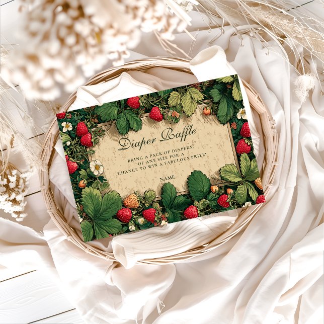 Cartão De Informações Strawberry Fairytale Baby Shower Diapper Raffle  (Criador carregado)
