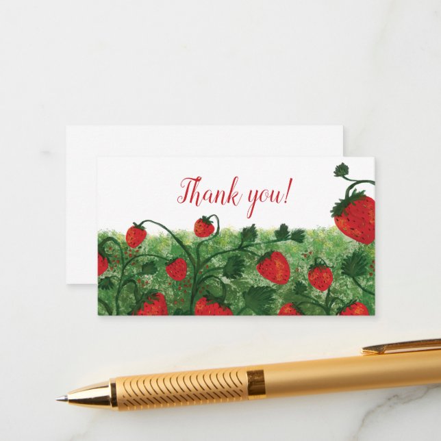 Cartão De Informações Strawberry Field Watercolor Obrigado (Frente/Verso In Situ)