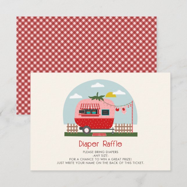 Cartão De Informações Strawberry Gingham Berry Chá de fraldas Fralda Raf (Frente/Verso)