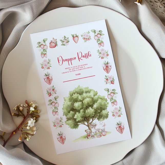 Cartão De Informações Strawberry Woodland Diapper Raffle (Criador carregado)
