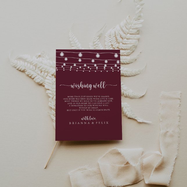 Cartão De Informações String Lights Burgundy Casamento Desejando Bem (Criador carregado)
