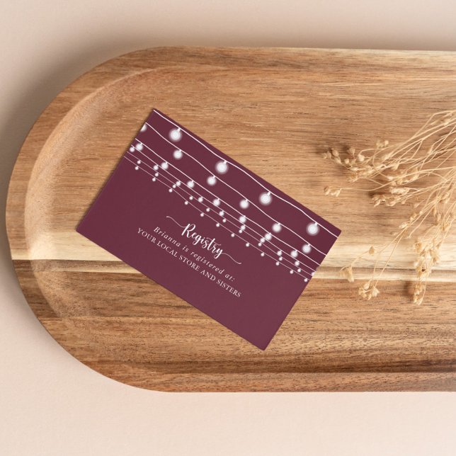 Cartão De Informações String Lights Burgundy Wedding Gift Registry (Criador carregado)