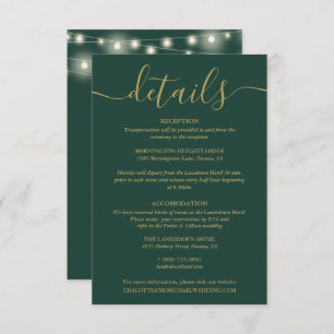 Cartão De Informações String Lights Green E Dourada Detalhes Do Casament