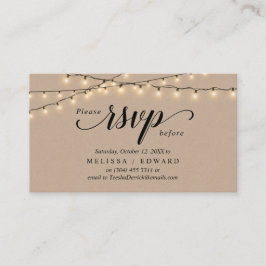 Cartão De Informações String Lights Kraft, Black Script, resposta RSVP