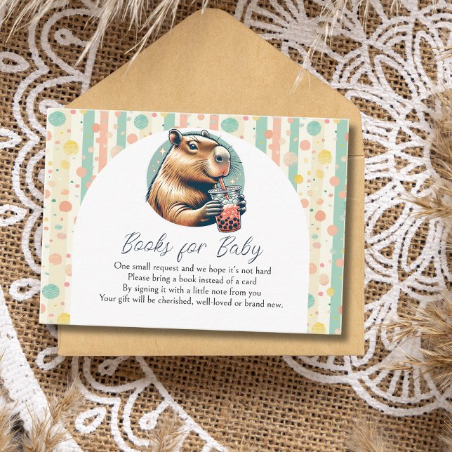 Cartão De Informações Striped Funny Capybara Baby Shower Books For Baby (Criador carregado)