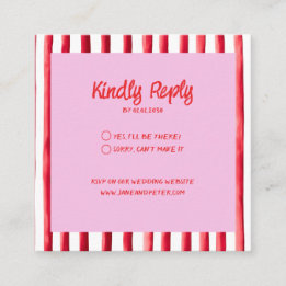 Cartão De Informações Striped Pink & Red Handwriting Wedding