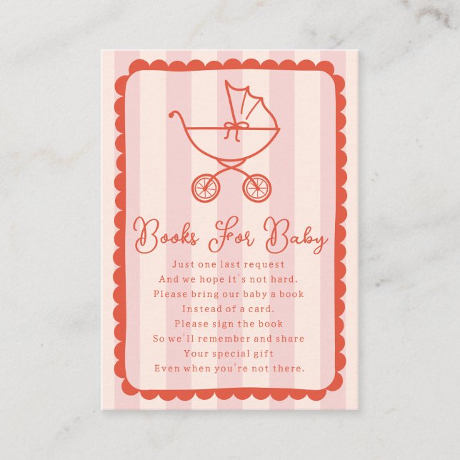 Cartão De Informações Stroller Scalloped Pink Baby Shower Books For Baby (Frente)