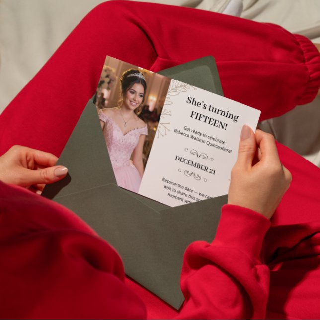 Cartão De Informações Stunning Brown Beige Leaf Minimalist Quinceanera (Criador carregado)