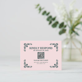 Cartão De Informações Subtle Blush & Slate Gray Islamic QR RSVP Card