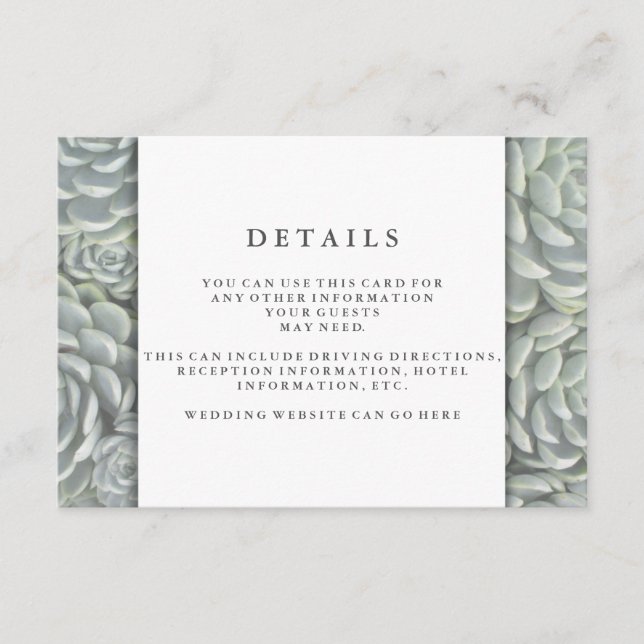 Cartão De Informações Suculente Verde Moderno | Detalhes da recepção de  (Frente)