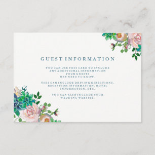 Cartão De Informações Suculentes de Aquarela e Flores Detalhes do Convid