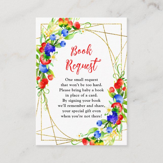 Cartão De Informações Summer Mixed Berries Baby Shower Book Request (Frente)