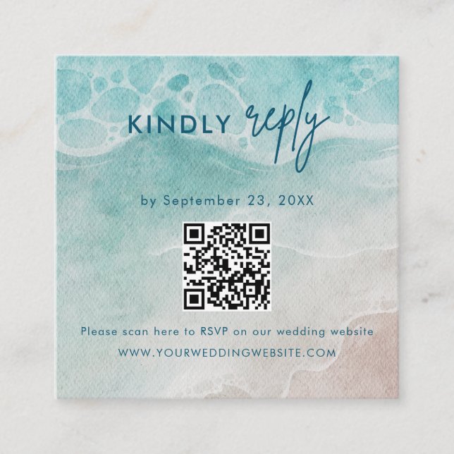Cartão De Informações Summer Ocean Blue Beach  Wedding RSVP Card (Frente)