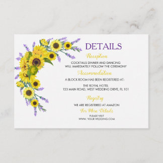 Cartão De Informações Sunflower & Lavender Vintage Floral Wedding