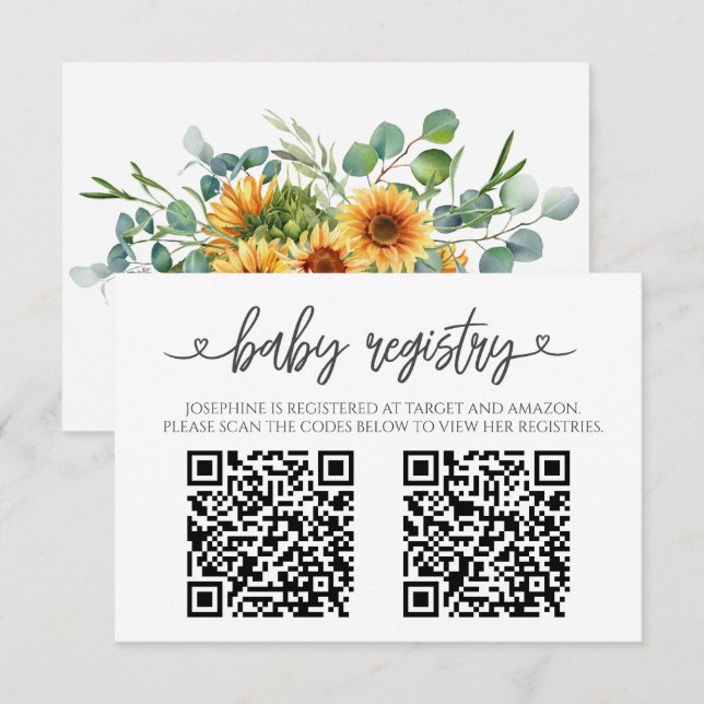 Cartão De Informações Sunflower Sunshine Fall Baby Shower QR Code (Frente/Verso)