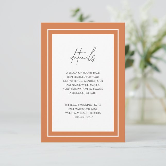 Cartão De Informações Sunset Orange Bold Border Modern Weding (Em pé/Frente)