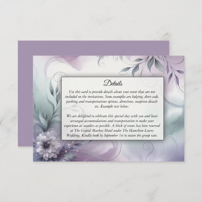 Cartão De Informações Suspiros de lavanda Mist e Aquarela (Frente/Verso)