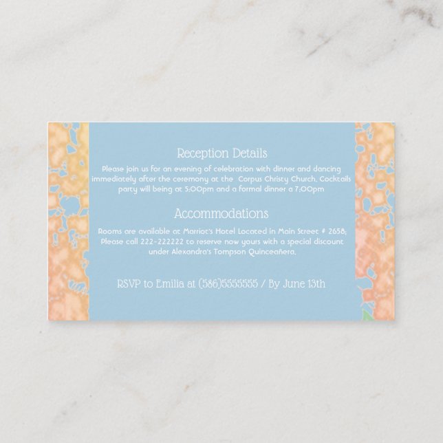 Cartão De Informações Sweet dezesseis Fairytale Princesa Espanhola (Verso)