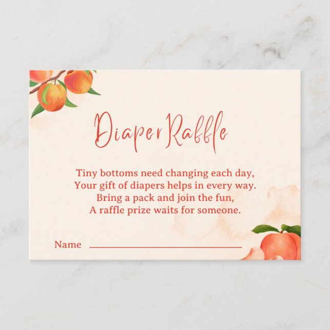 Cartão De Informações Sweet Peach Diaper Raffle Card – Fruit-Themed (Frente)