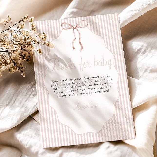 Cartão De Informações Sweet Pinstriped Bow Beige Books For Baby (Criador carregado)