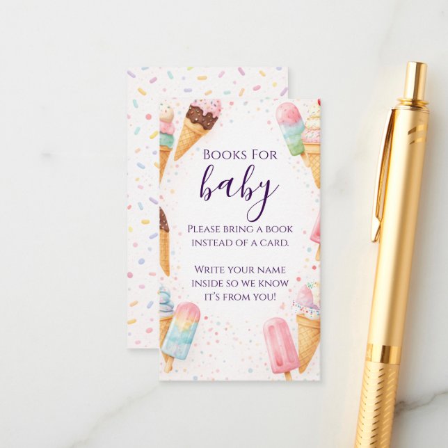 Cartão De Informações Sweet Treat Ice Cream Pastel Books for Baby Shower (Frente/Verso In Situ)