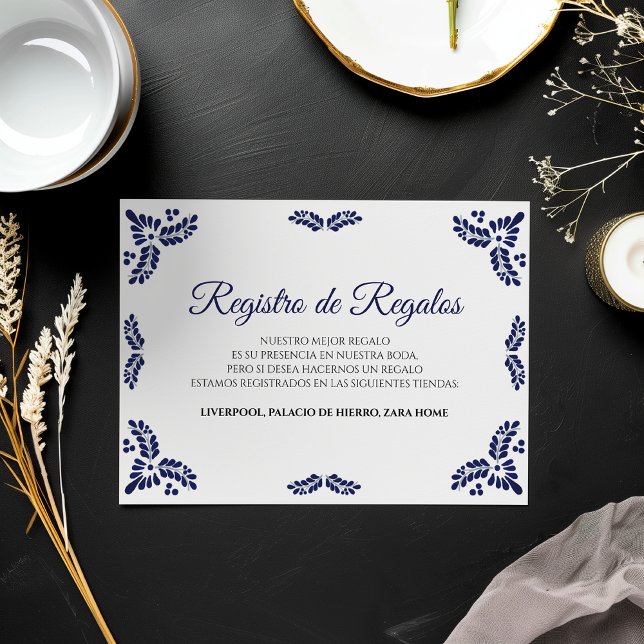 Cartão De Informações Talavera Blue Floral Minimalist Spanish Wedding (Talavera Blue Floral Minimalist Spanish Wedding Enclosure Card)