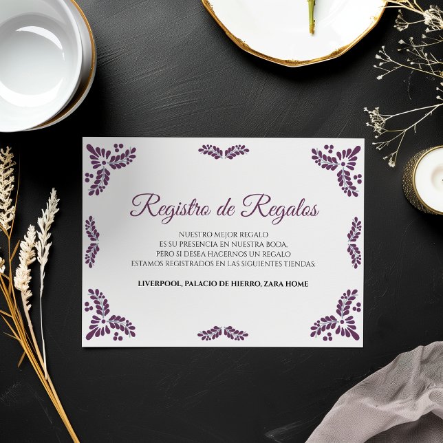 Cartão De Informações Talavera Purple Floral Minimalist Spanish Wedding (Talavera Purple Floral Minimalist Spanish Wedding Enclosure Card)