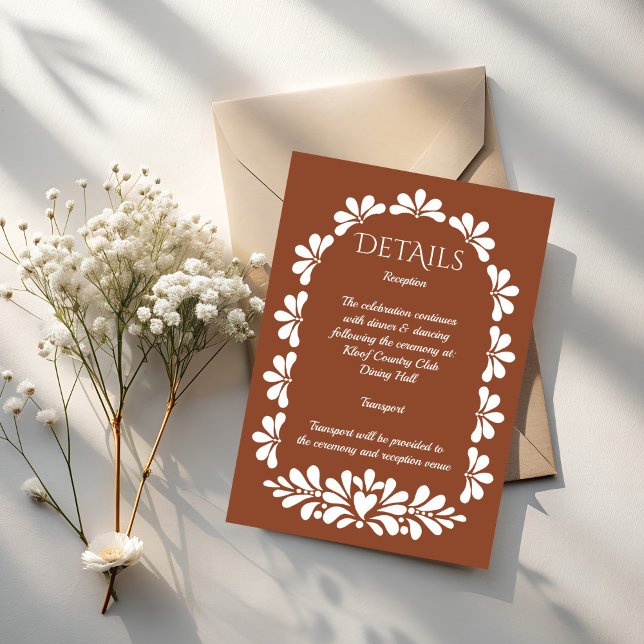 Cartão De Informações Talavera terracotta boho arca mexicana (Talavera terracotta boho arch Mexican wedding details Enclosure Card Mexican wedding invitation suit)