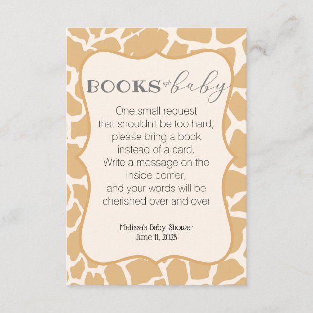 Cartão De Informações Tan Baby Boy Giraffe Livros para Bebê (Frente)
