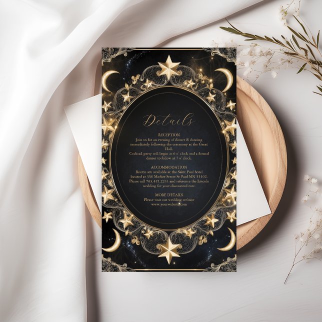 Cartão De Informações Tarot Celestial Weding Sun Moon Stars Dourado (Criador carregado)