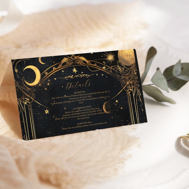 Cartão De Informações Tarot Celestial Weding Sun Moon Stars Dourado (Criador carregado)