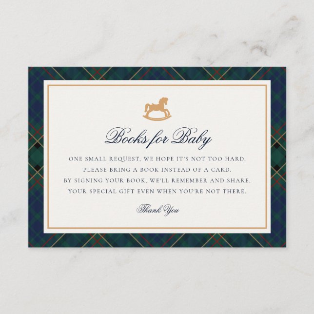 Cartão De Informações Tartan Plaid Rocking Horse Books for Baby Card (Frente)
