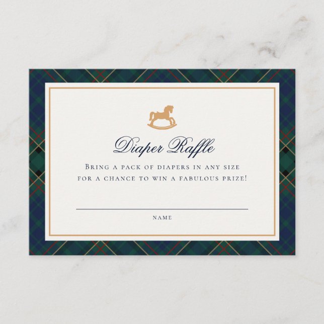 Cartão De Informações Tartan Plaid Rocking Horse Diaper Raffle Card (Frente)